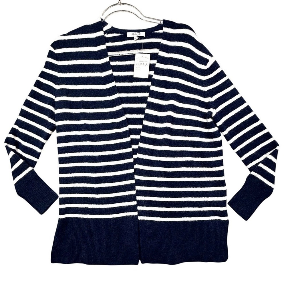 Madewell Open Front Striped Cardigan Sweater Dark Nightfall Navy White XXS M0706